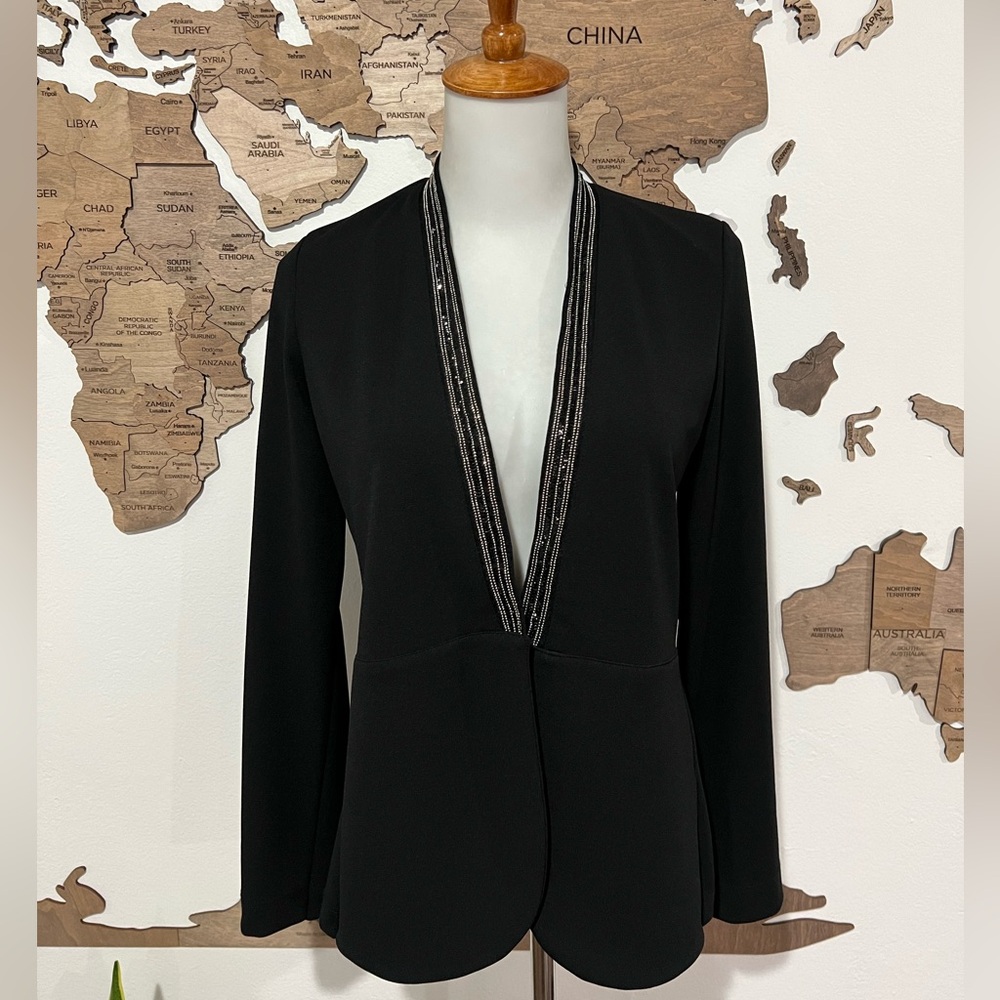 Black Women's Blazer with Embellished Trim
